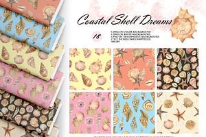 Watercolor Seashell Seamless Pattern
