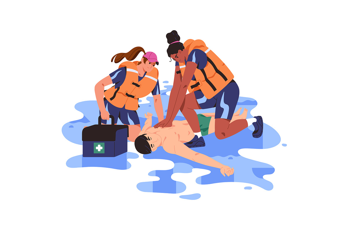 Lifeguard rescue people on water set, an Illustration by PaperTrident (Photo 4 of 15)