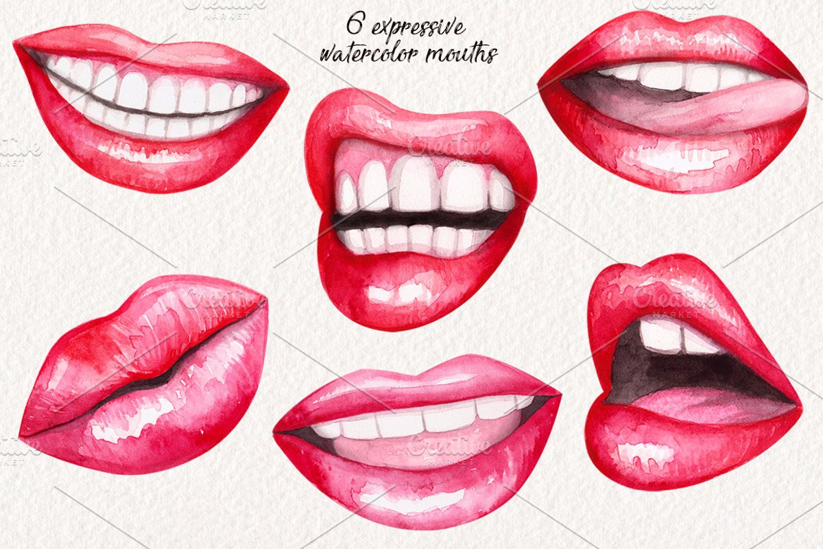 Watercolor Lips Collection, an Illustration by Dapper Dudell (Photo 2 of 7)