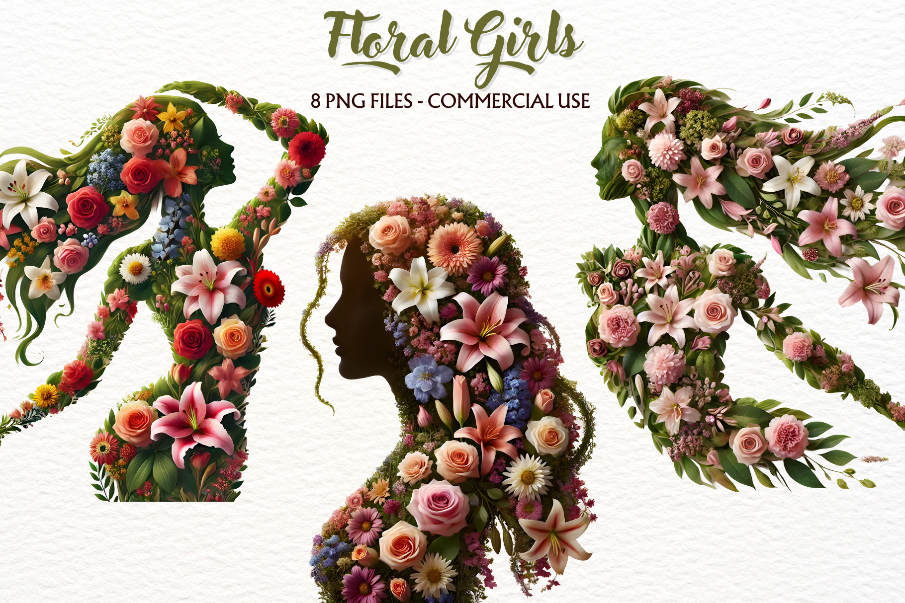 Floral Spring Woman Silhouette PNG, a Person Illustration by ...