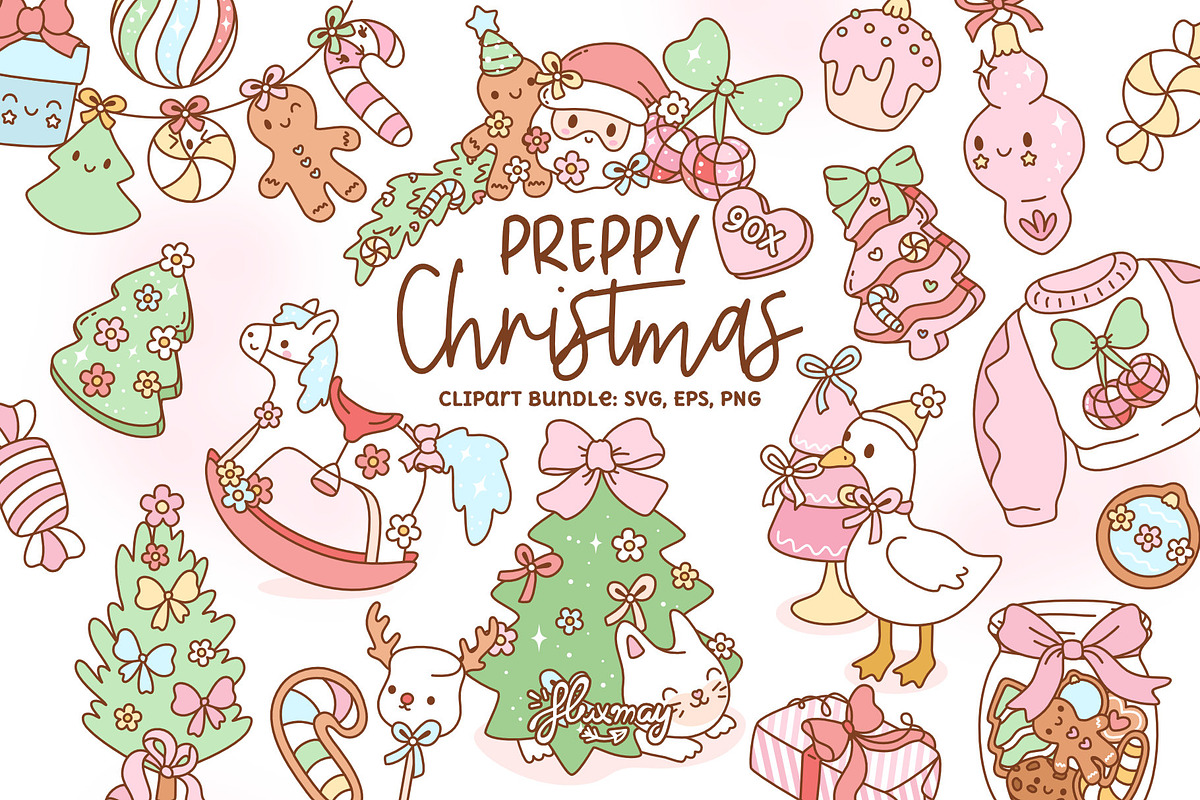 Preppy Coquette Christmas Bundle, a Seasonal Illustration by Huxmay (Photo 1 of 7)