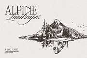 Mountain Landscape Engraving Set, a Seasonal Illustration by TheMountBirdStudio (Thumbnail 1 of 9)