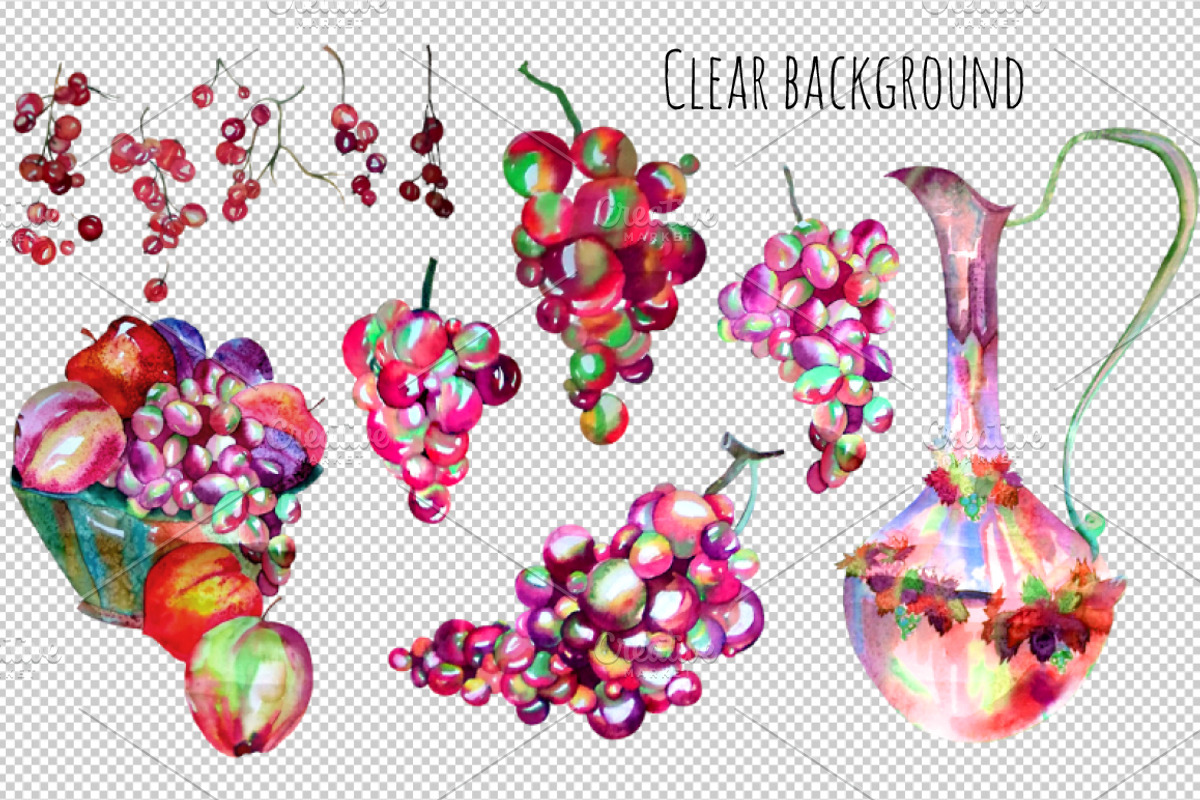 Watercolor grape set + Bonus 4 BG., a Decorative Illustration by redstudio (Photo 4 of 11)