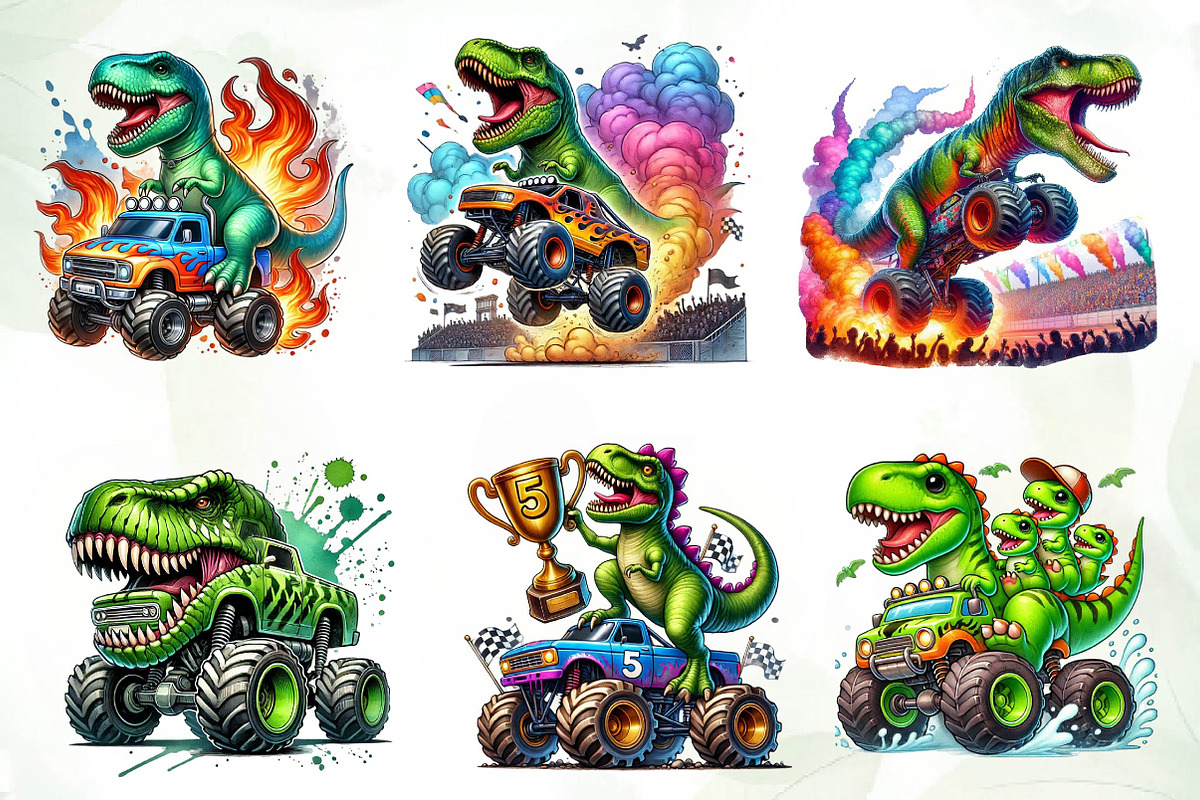 T-Rex Dinosaur Monster Truck Clipart, an Illustration by CreationArt (Photo 4 of 5)