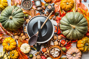 Autumn still life with pumpkins featuring above, assortment, and autumn