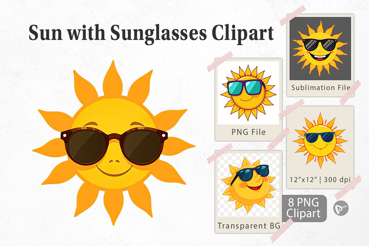 Sun with Sunglasses Clipart, a Graphic by Artnoy (Photo 1 of 5)