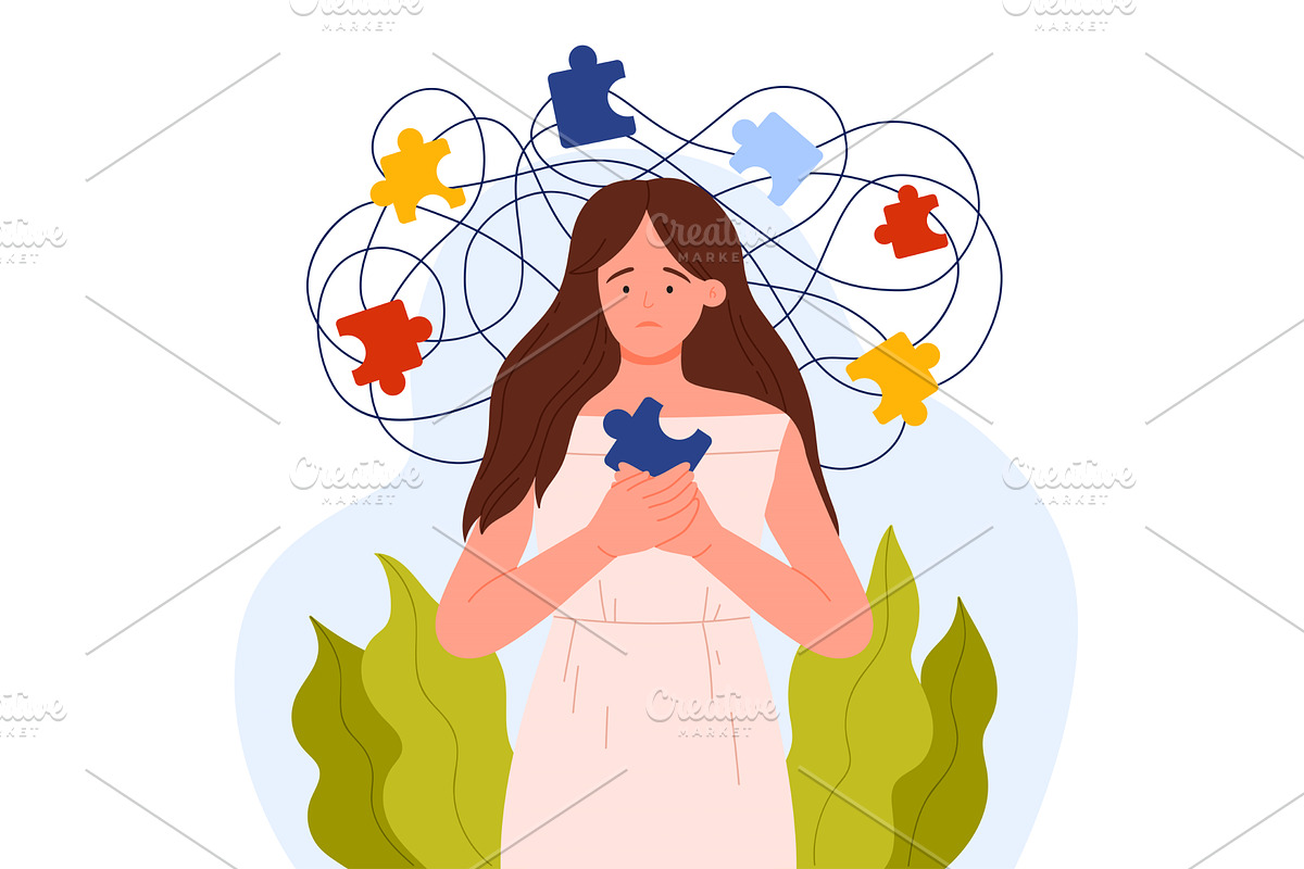 Woman with Puzzle Pieces and, an Education Illustration by Flashvector