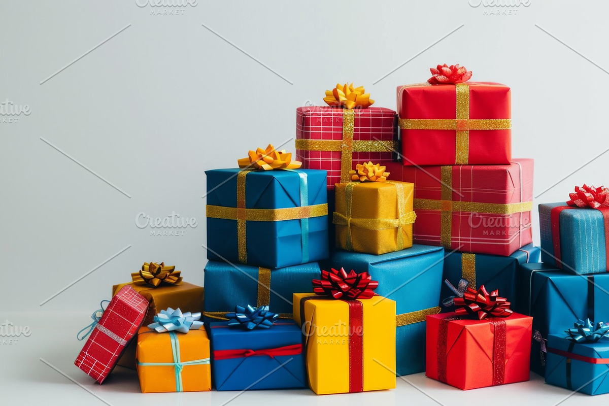 86 Gift boxes with ribbons and bows, a Holiday Photo by Handmadefont (Photo 57 of 90)