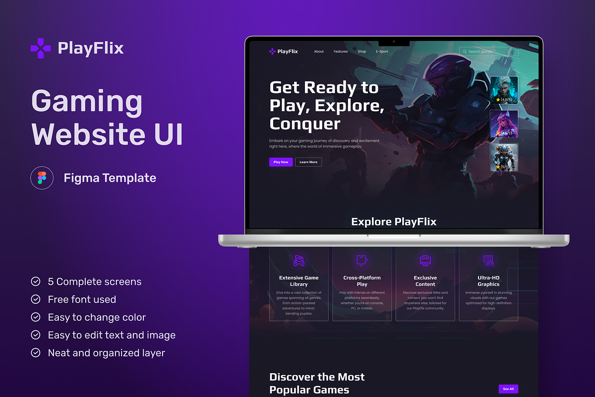 Gaming Website UI Figma Template, an UI Kit Template by peterdraw