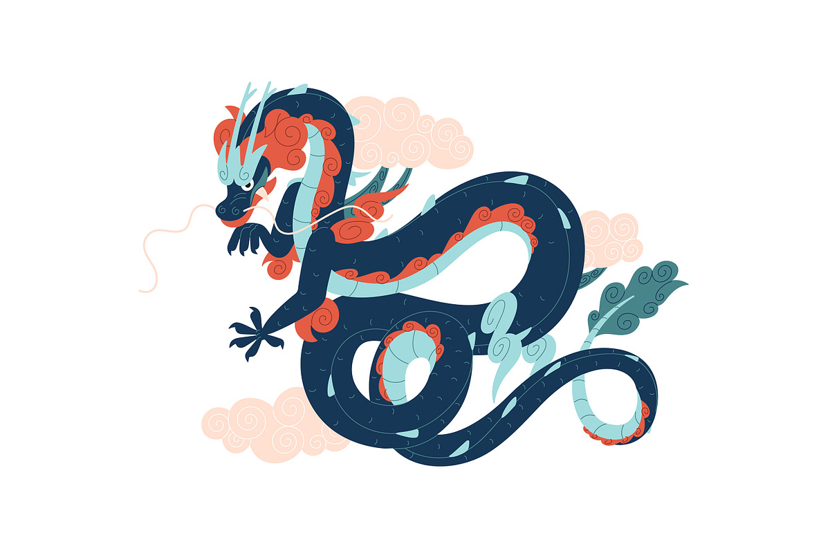 Asian, Chinese dragons set, cards, an Animal Illustration by PaperTrident (Photo 7 of 13)