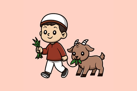 Boy Walking with His Goat Vector