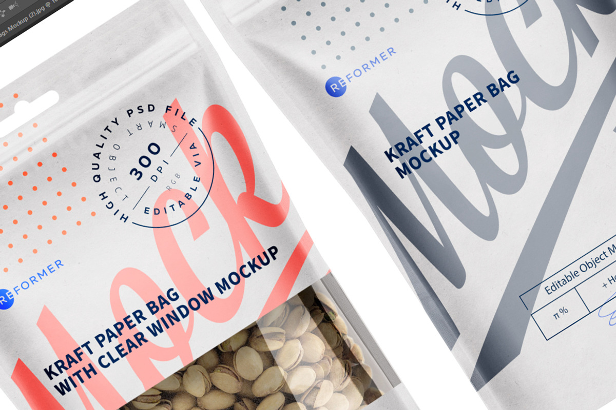 Two White Paper Bags Mockup, a Packaging Mockup by Reformer Mockup (Photo 4 of 6)