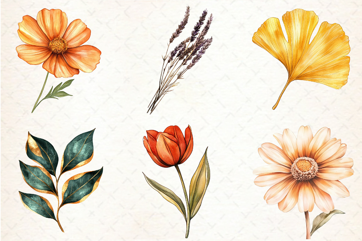Fall Flowers and Leaves Clipart, an Illustration by Libby Wishes (Photo 3 of 6)