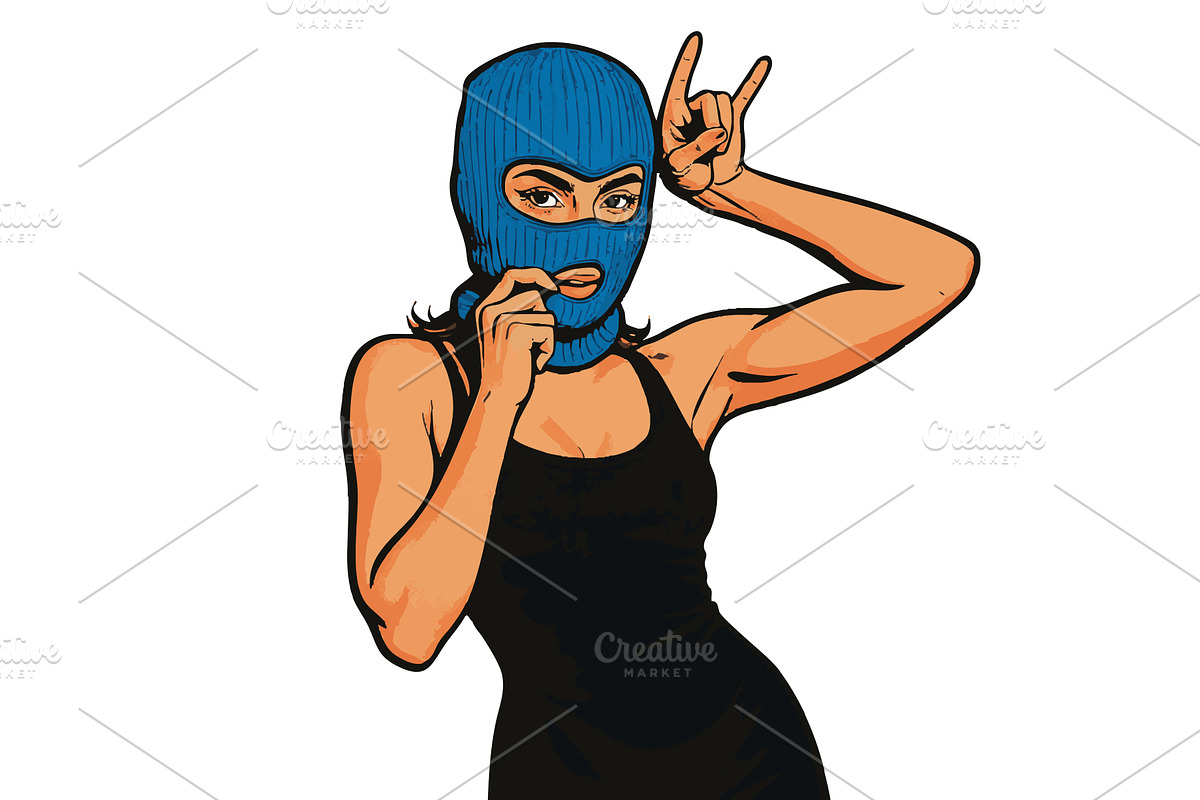 Woman in blue ski mask wearing black, an Object Illustration by AlexArt