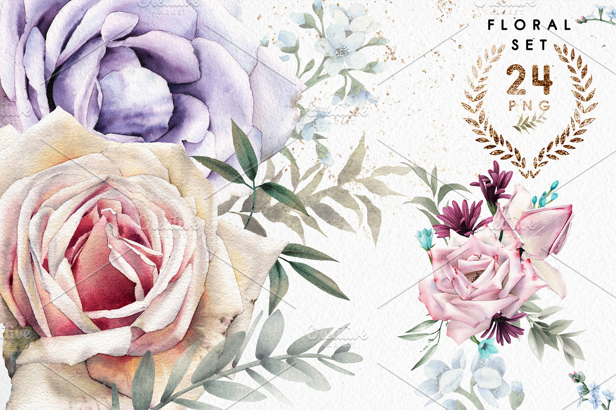 Watercolor flowers (PNG), a Decorative Illustration by ollalya (Photo 1 of 3)