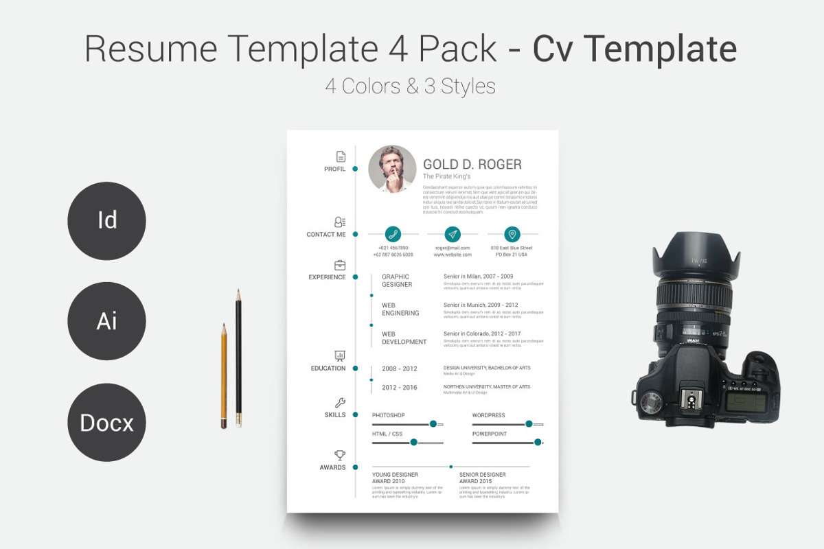 Resume/CV Template 4 Pack, a Resume Template by Rystudio (Photo 1 of 5)