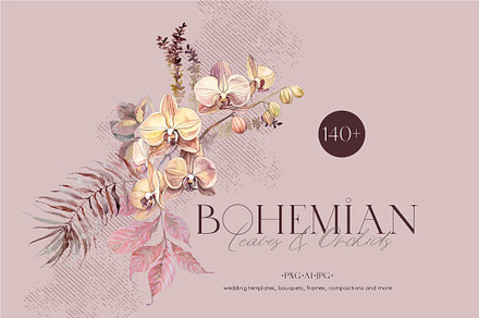 Bohemian Leaves & Orchids, a Decorative Illustration by Collection by VY