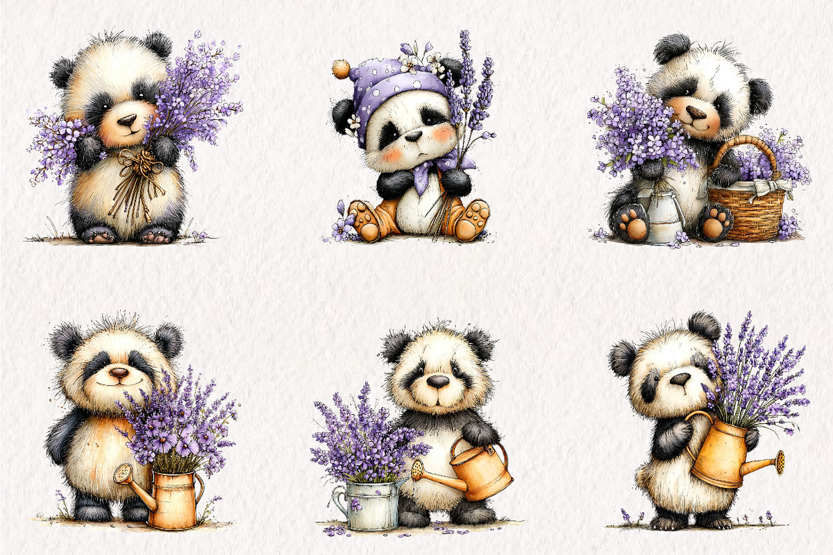 Whimsical Spring Panda Clipart, an Illustration by CreationArt (Photo 9 of 13)