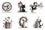 Whimsical Christmas Cats Clipart, an Illustration by CreationArt (Thumbnail 2 of 5)