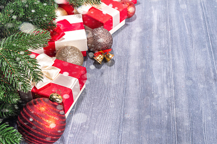Gift Boxes With Christmas tree background, a Holiday Photo by Rimma