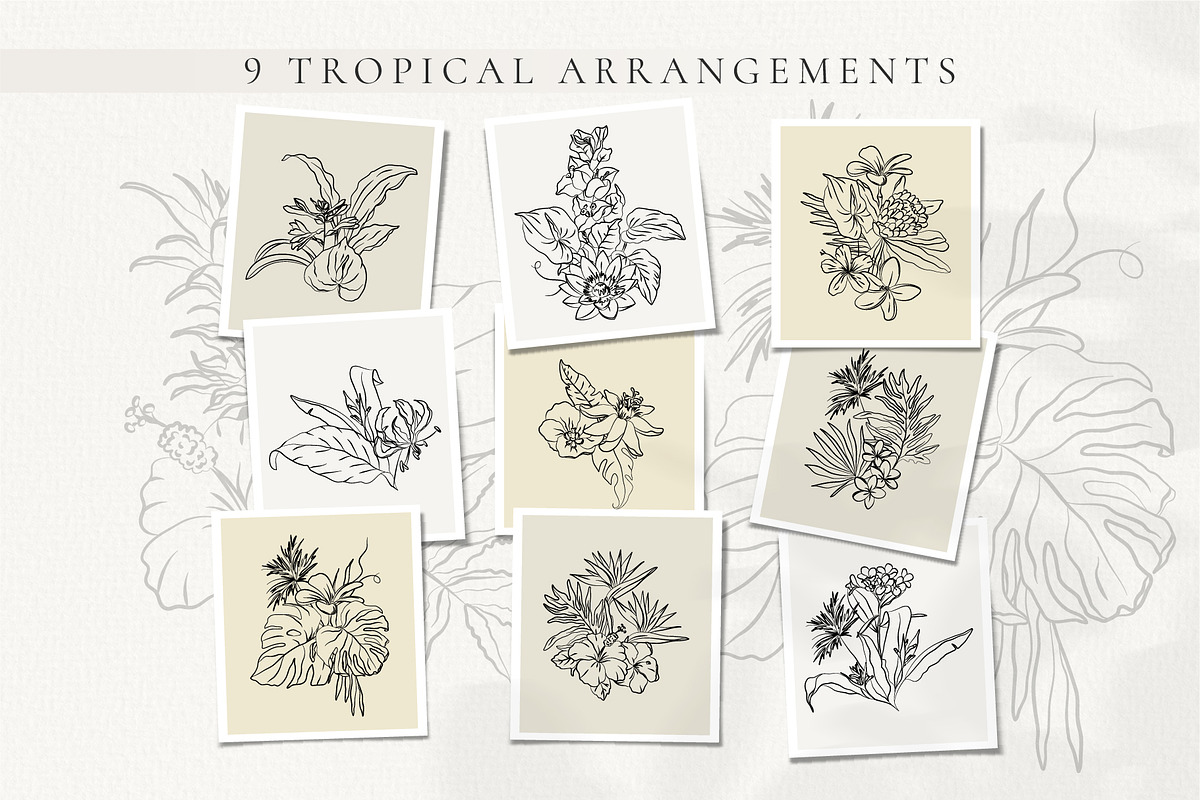 Line Art Tropical Flowers & Leaves, a Decorative Illustration by La Petite Line Art (Photo 4 of 12)