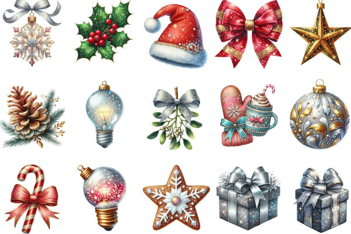Glitter Christmas Elements Clipart, an Illustration by Designking (Photo 3 of 5)