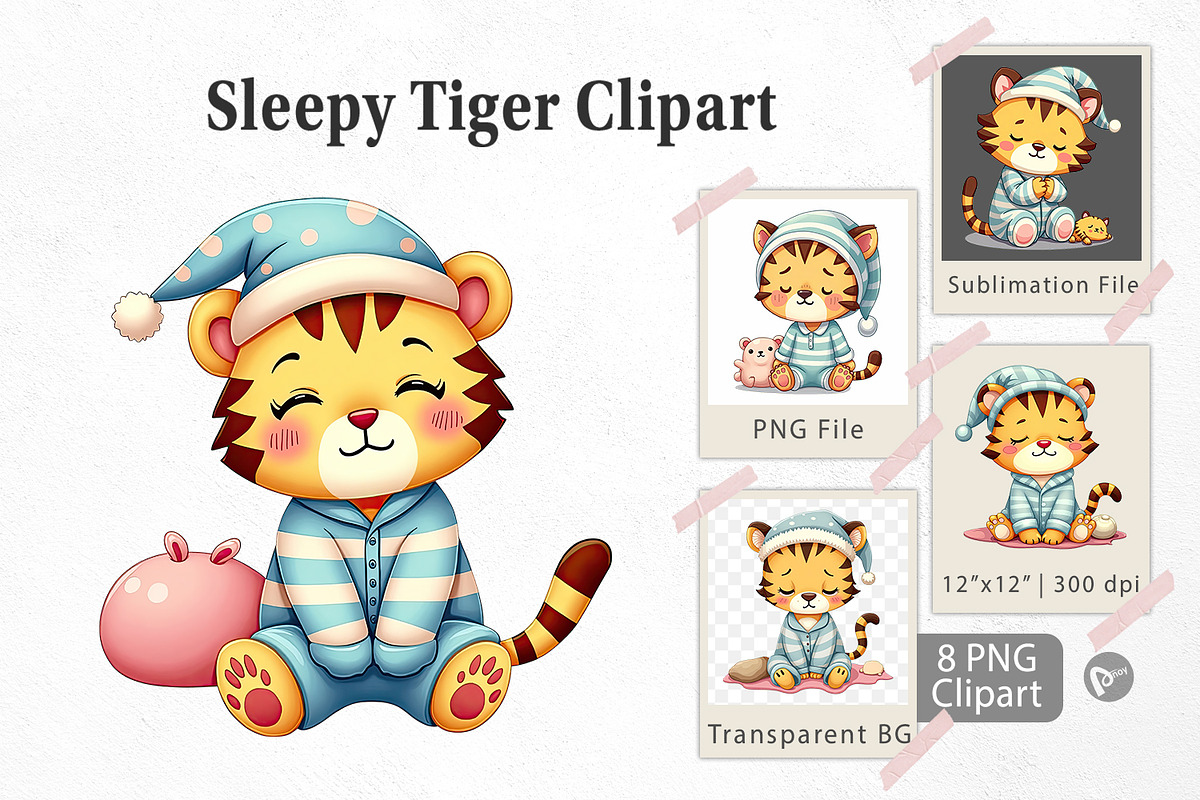 Sleepy Tiger Clipart, a Graphic by Artnoy (Photo 1 of 5)