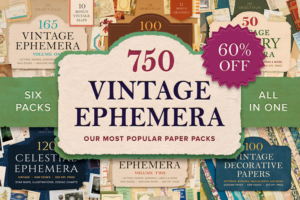 BUNDLE: 750 Vintage Ephemera 6-in-1, an Object Graphic by The Object Atlas