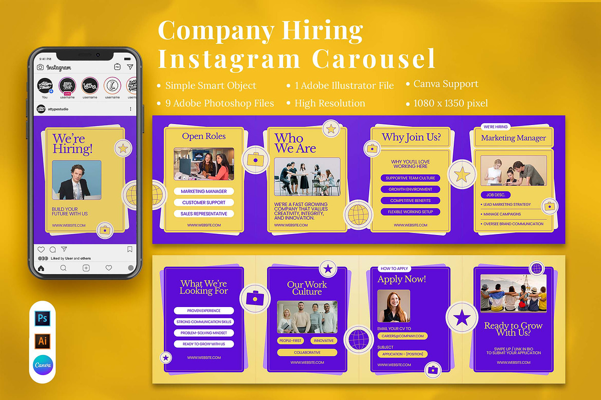 Company Hiring Instagram Carousel, a Social Media Template by Attype (Photo 1 of 5)