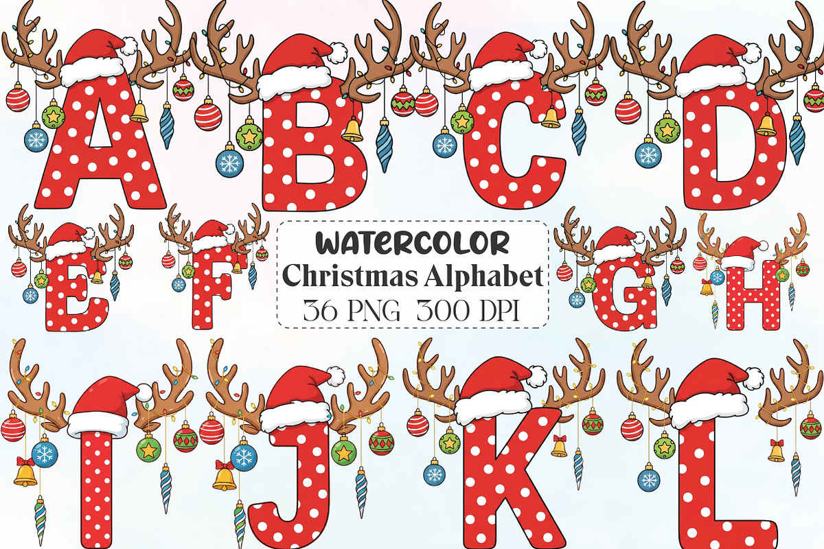 Watercolor Christmas Alphabet, an Illustration by CraftArtStudio (Photo 1 of 6)