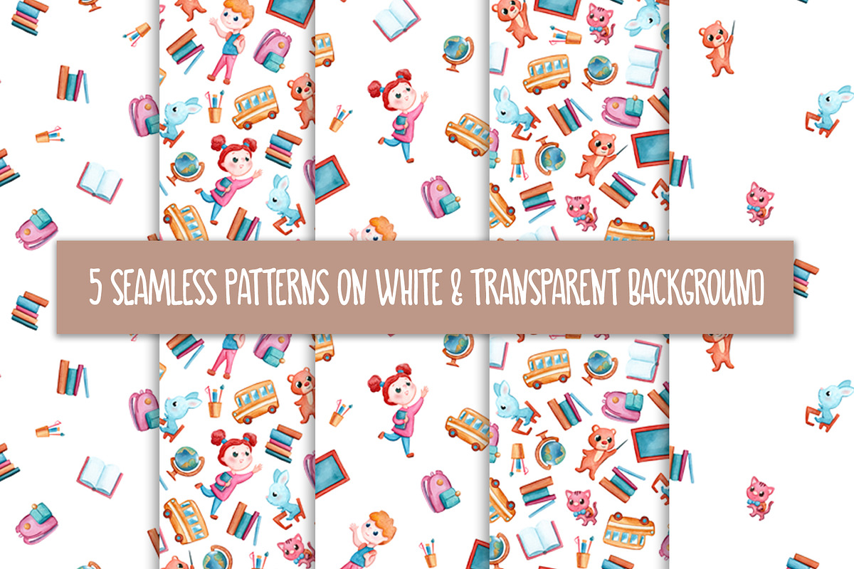 School Kids Clipart and Patterns, an Animal Illustration by RabbitAndPencil (Photo 4 of 7)