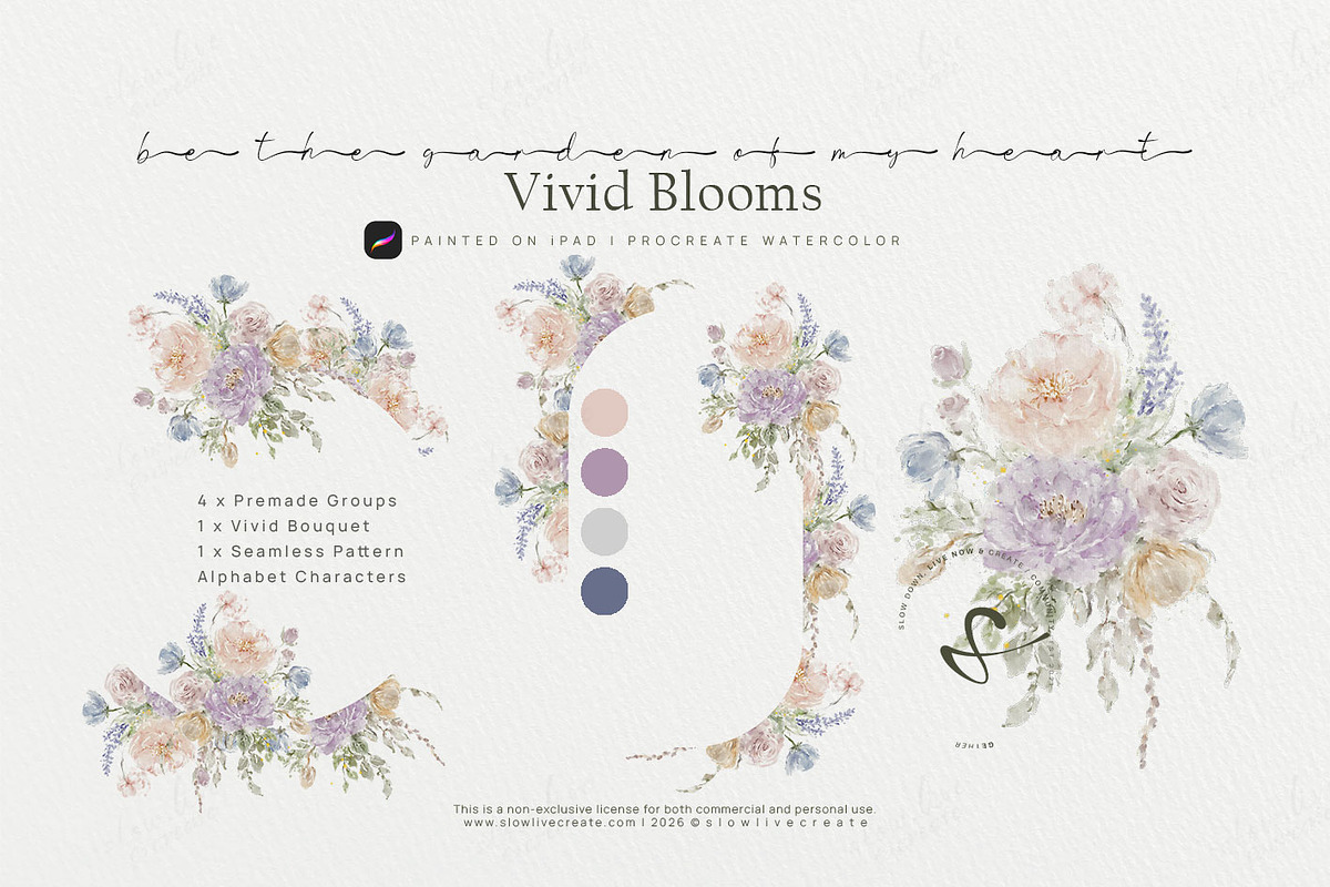 Bloom | Vivid Florals Watercolor, a Decorative Illustration by slowlivecreate (Photo 3 of 6)