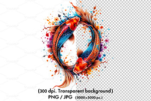 Two koi fish swimming in a circle., an Animal Illustration by yod67