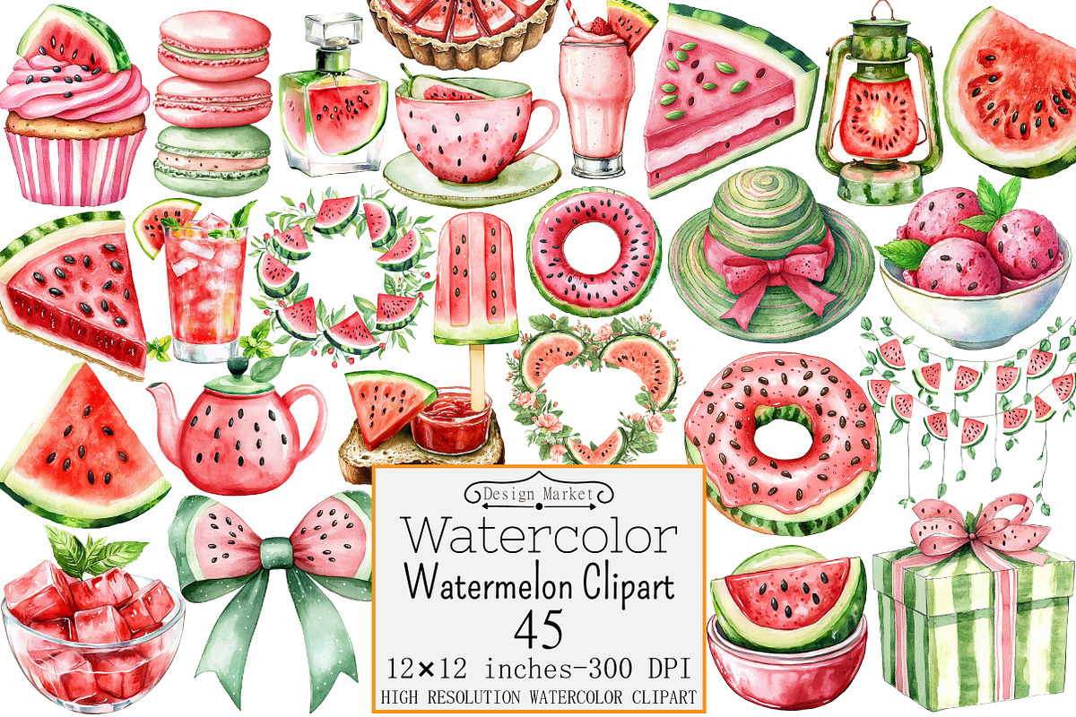 Watercolor Watermelon Clipart, a Seasonal Illustration by Design Market (Photo 1 of 4)