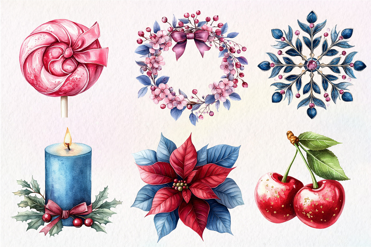 Midnight Cherry Christmas Clipart, an Illustration by Dream Creation (Photo 4 of 7)