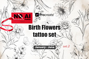 Birth flowers fine line (Half year), a Brush Add-On by CaraulanStore (Thumbnail 1 of 5)