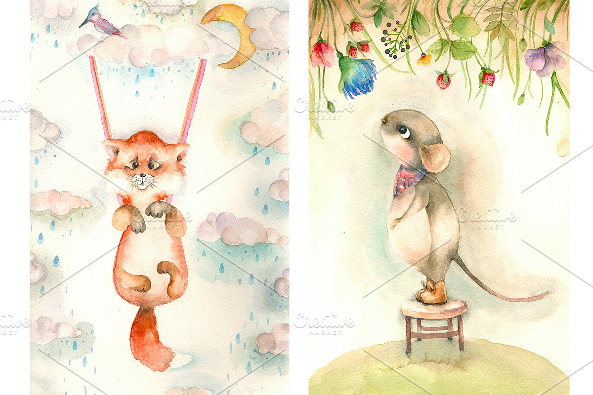 Cartoon watercolor animals, an Animal Illustration by IvanFet (Photo 1 of 2)