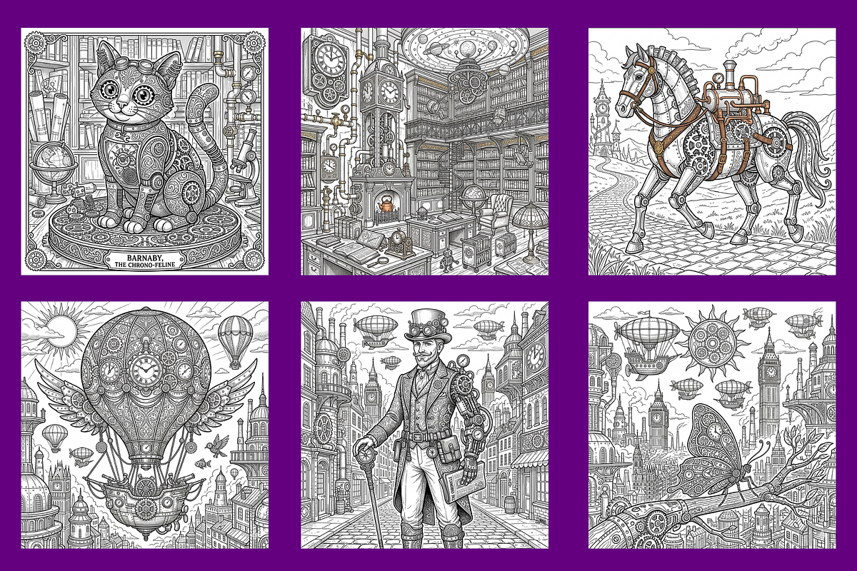 Steampunk Coloring Pages, a Decorative Illustration by BerryPieArt (Photo 2 of 3)