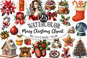 Watercolor Merry Christmas Clipart, an Illustration by Designking (Thumbnail 1 of 5)