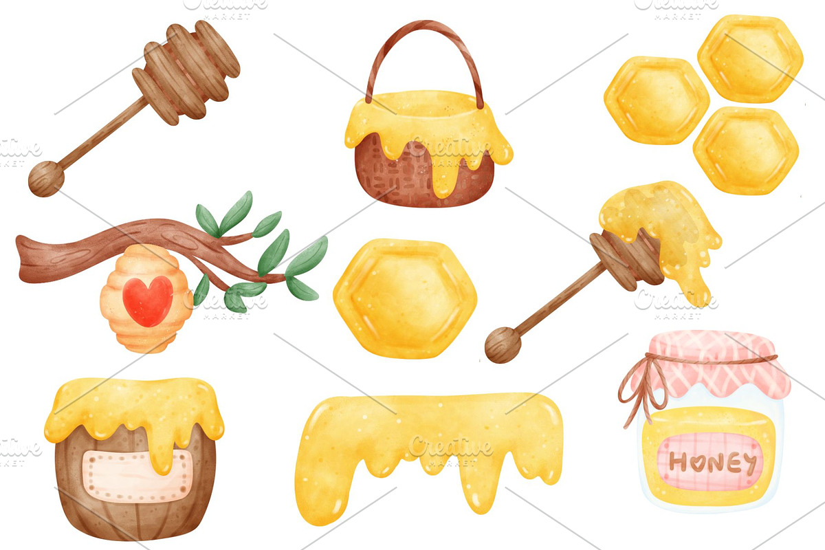Watercolor Honey Cute illustration, a Food Illustration by Stellalunarts (Photo 2 of 2)