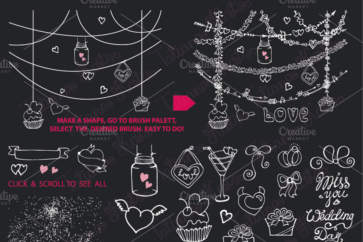 Romantic heart Vector DIY brushes, a Brush Add-On by Tatianakost49 (Photo 3 of 4)