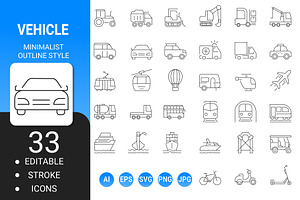 Vehicle minimalist outline icon set, an Outline Icon by Icons