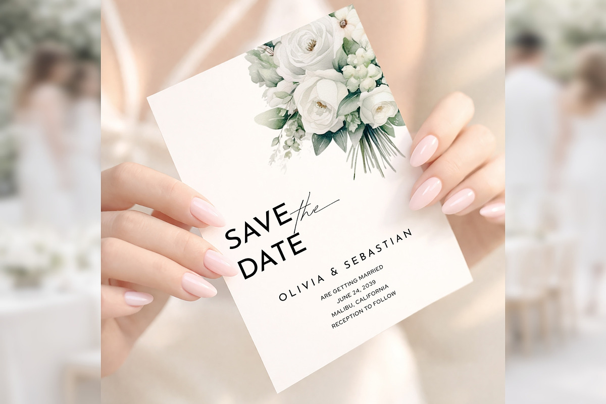 WhiteFloral Save the Date CanvaBD012, an Invitation Template by TyphoonStudio (Photo 3 of 9)