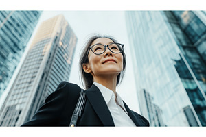 Confident Asian businesswoman, an Architecture Photo by Sergey Kotenev
