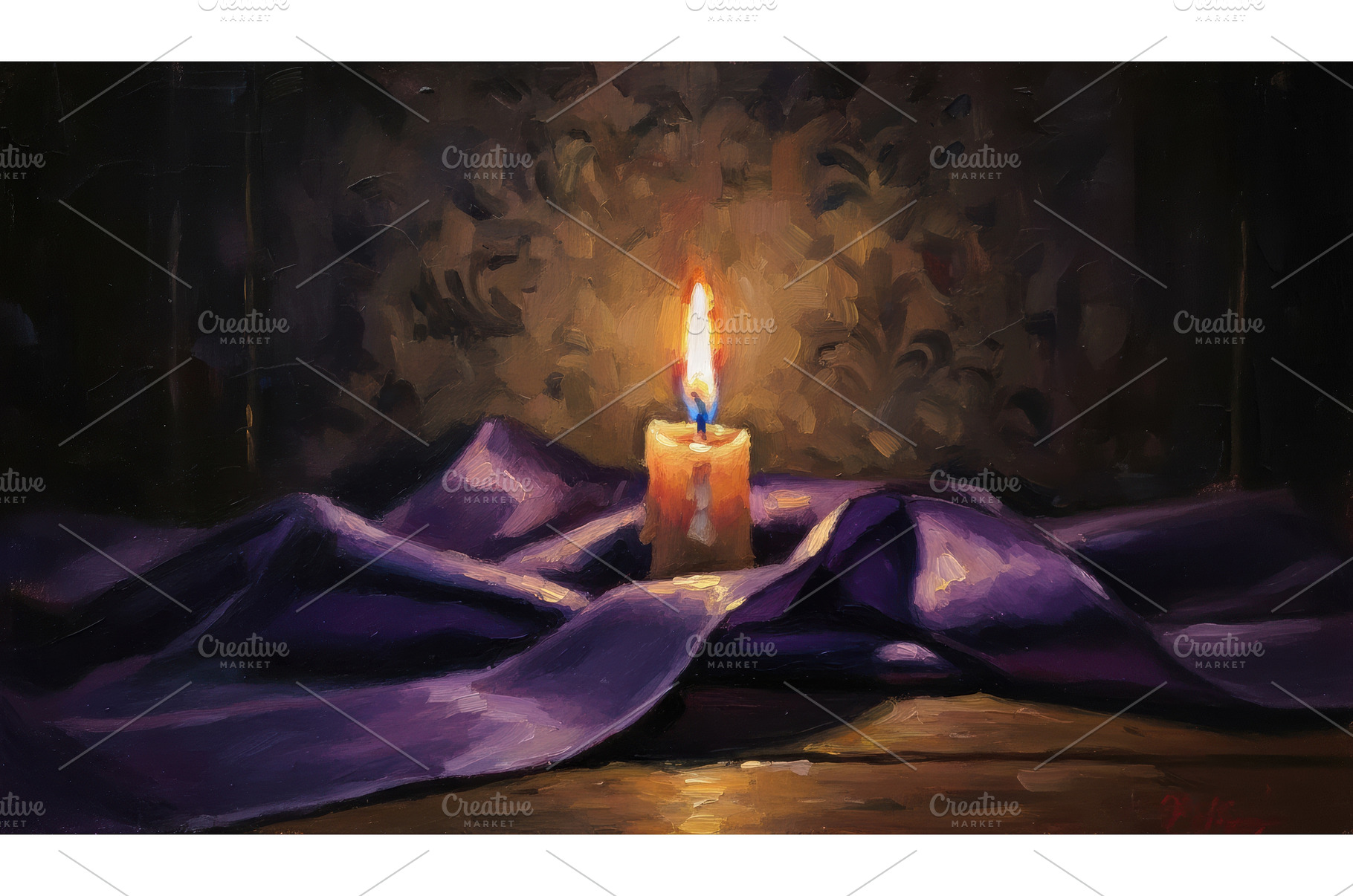 Oil painting of a single lit candle, a Background Photo by Igor Tichonow