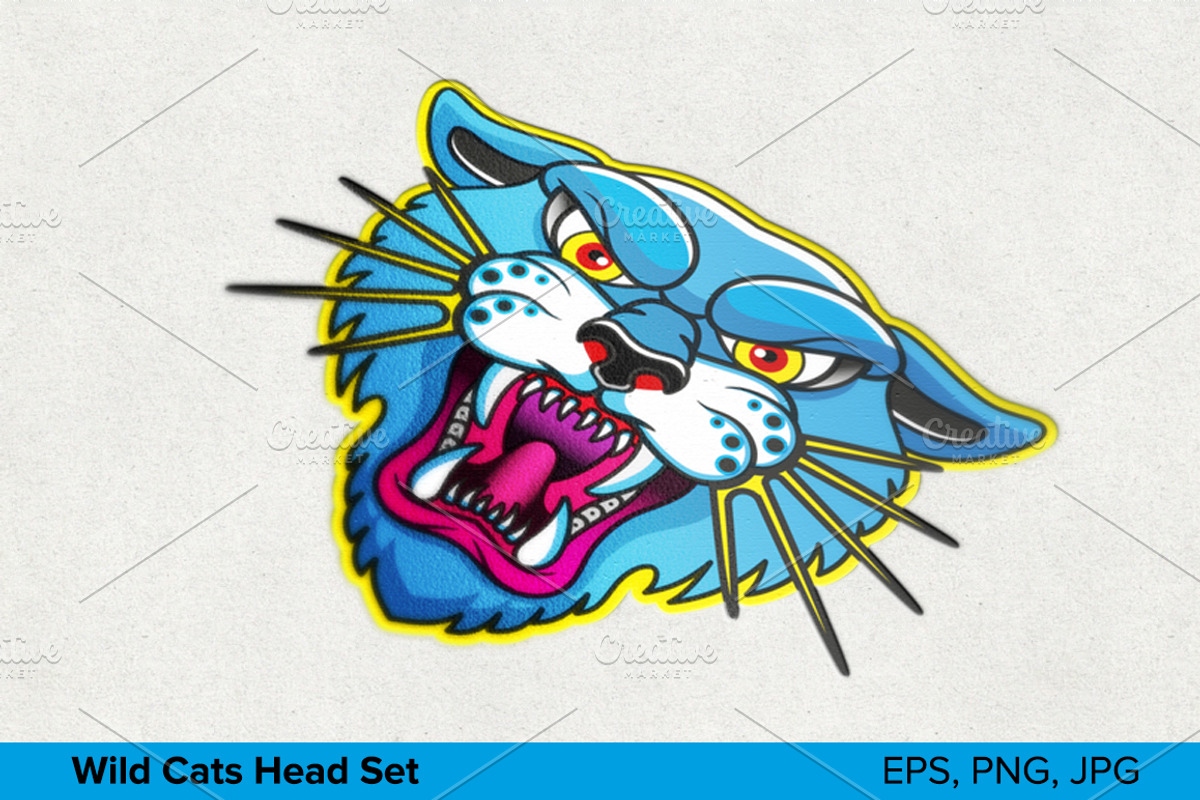 Wild Cats Head Set, an Animal Illustration by Moloko88 (Photo 5 of 8)
