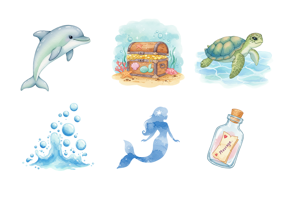 Watercolor Mermaids Clipart, a Person Illustration by BerryPieArt (Photo 3 of 4)
