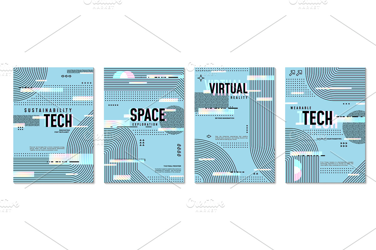 Abstract futuristic glitch posters, a Decorative Illustration by Vector Tradition