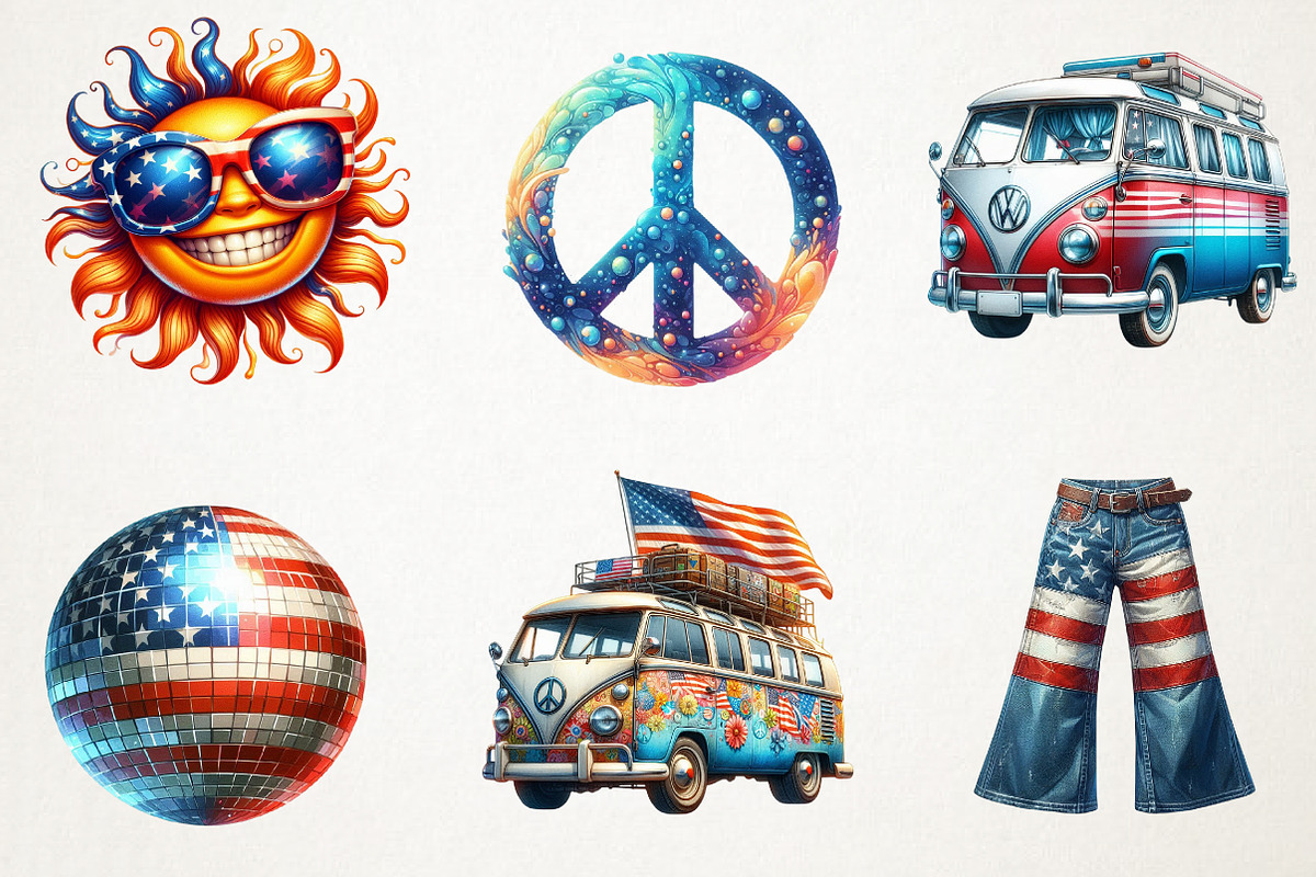 Groovy 4th of July Sublimation Clipa, an Illustration by RobertsArt (Photo 2 of 7)