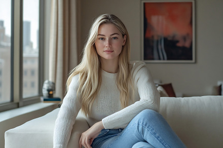 Young woman relaxing in bright room, a Person Photo by Beautiful things